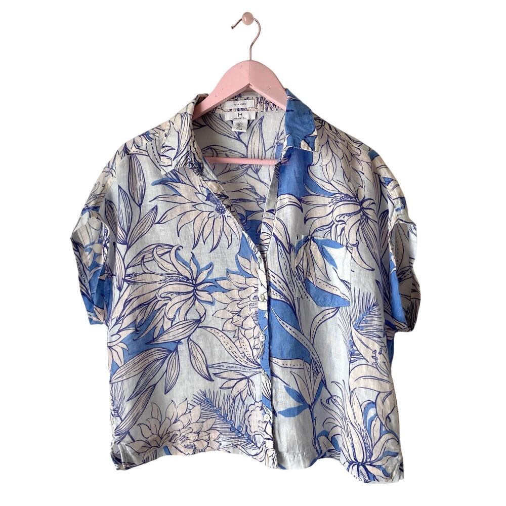 Halston 100% Linen Floral Top